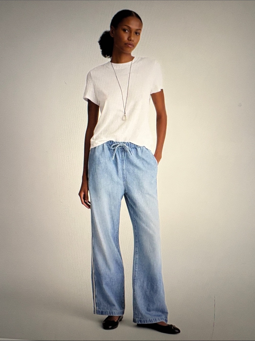 Madewell Pull On Track Pants in Airy Denim TM